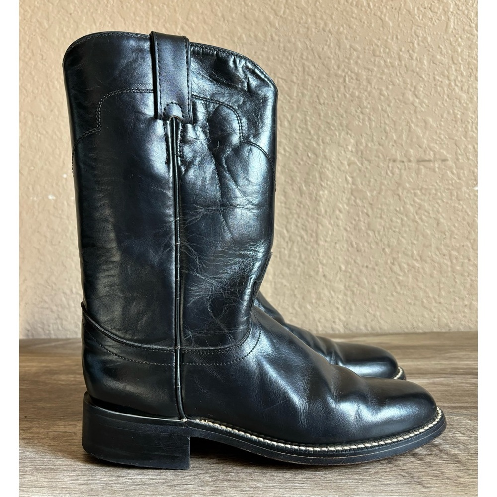 Tony Lama Black Leather Roper Boots Youth Size 4 - Picture 1 of 11